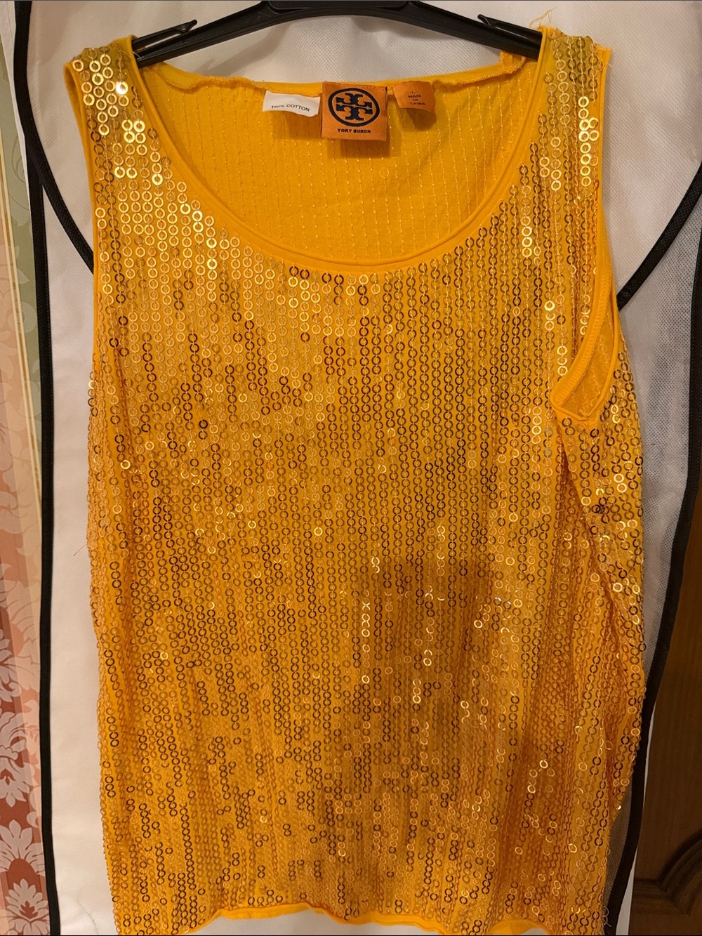 Tory Burch Gold Sequin Sleeveless Tank size large great condition